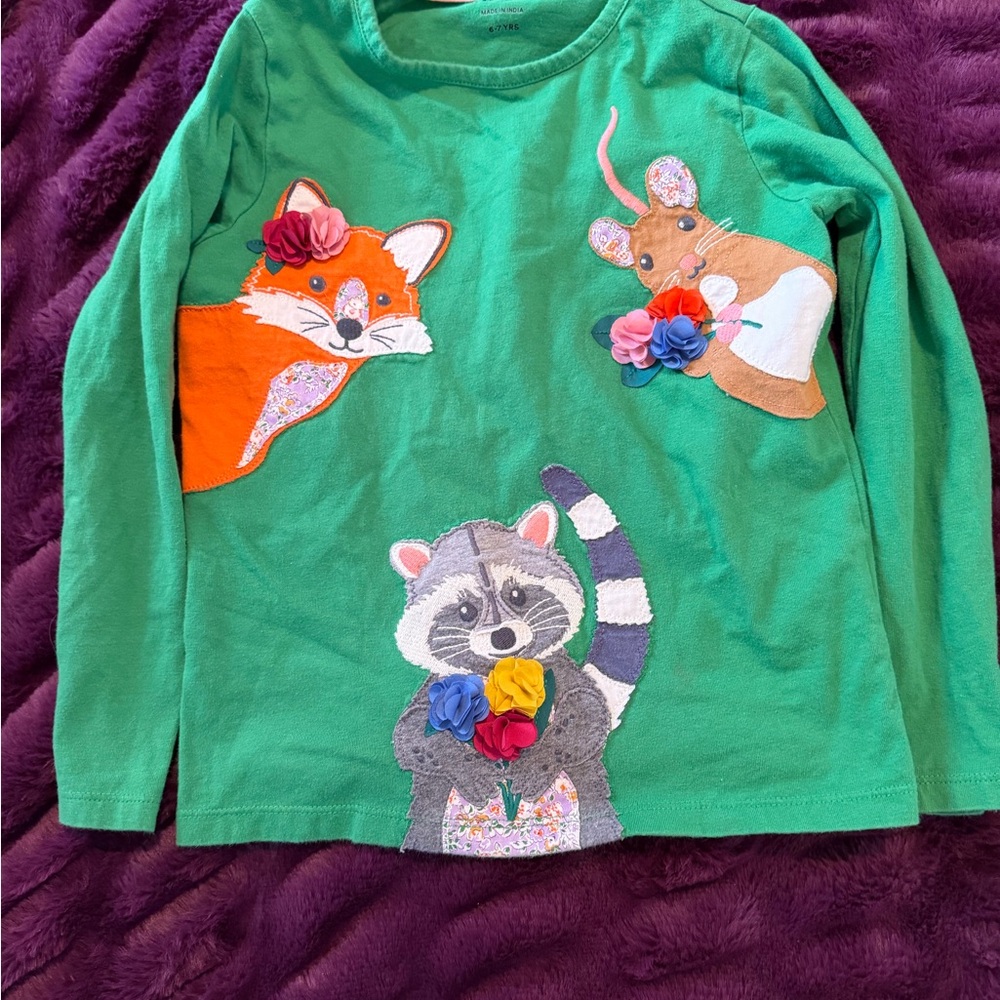 Mini Boden Green Long Sleeve Tee with Animal Designs